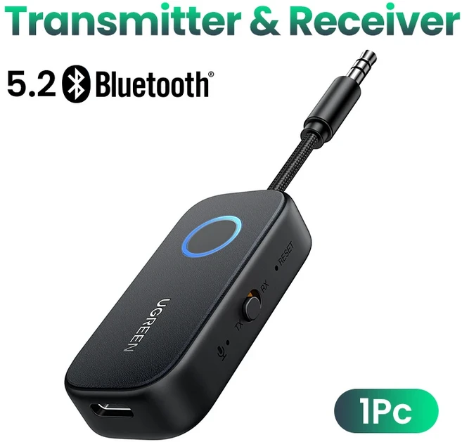 UGREEN 블루투스 리시버 송신기 어댑터 2-in-1 무선 블루투스 3.5mm Aux 오디오 어댑터 비행 TV 자동차, 01 China Mainland, 01 2 in 1 Adapter