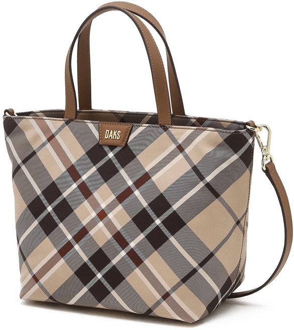닥스 여성 브라운 경량 자카드 클래식 타탄 체크 패턴 모던 크로스백 겸 토트백