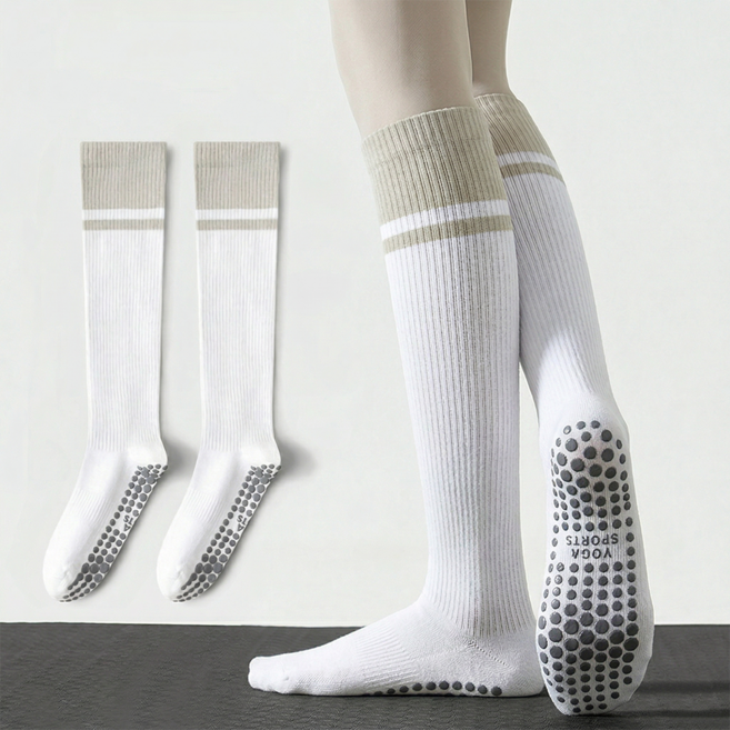ZHEYE 미끄럼방지 긴양말 여자 요가 필라테스 니삭스, 1개, 화이트