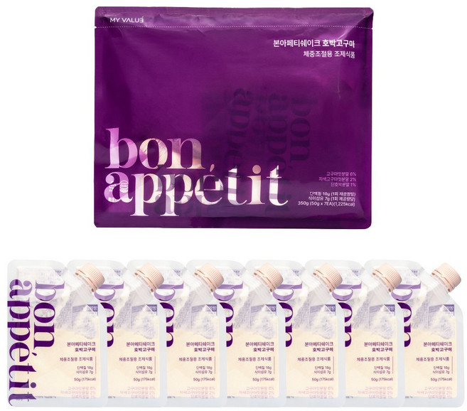 본아페티 단백질 쉐이크 파우치 다이어트 식사대용 체중조절식 호박고구마맛 프로틴 50g 7팩, 350g, 1개