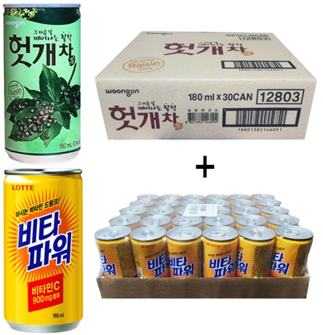 웅진 헛개차 180ml(30캔) + 비타파워 180ml(30캔), 60개, 180ml