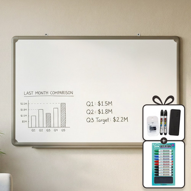 일반 화이트보드 + 칼라 콤비마카 세트, 알루미늄