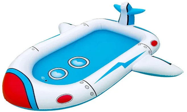 쿠쿠스토어 어린이 블루 풍선 분수 PVC 물 스프레이 매트 놀이 풀 180CM 54CM 비행기/소방차/강아지/잠수, 04 파란색