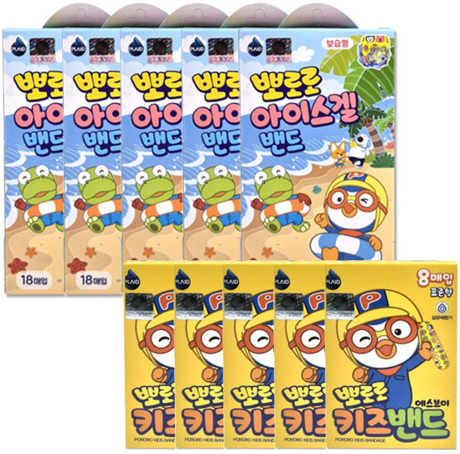 뽀로로 아이스겔밴드 보습형 18개입 5개 + 뽀로로 키즈밴드 표준형 8매입 5개 세트