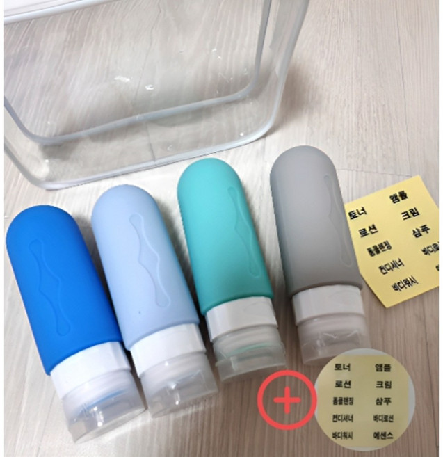 쿨로라 고급 실리콘 공병 새지않는 여행용 공병 4P + 라벨스티커, 1개, 혼합색상 D