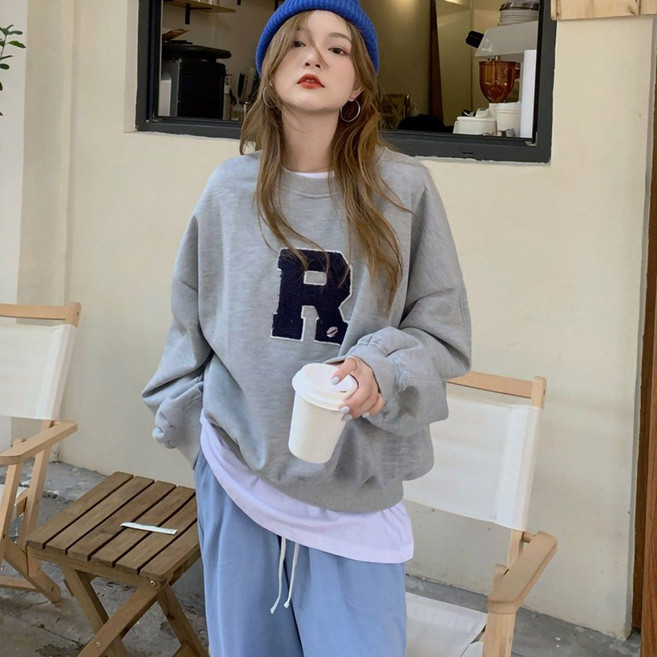 여성 뽀글이 R 영문 라운드넥 티셔츠 URK-415 dnj8592rW