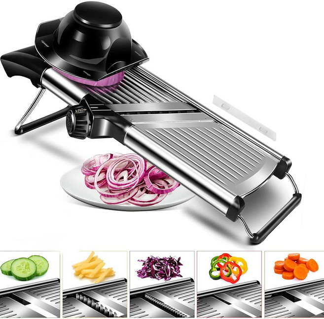 릴스베이 다이얼식 스텐 만능채칼 슬라이스 채썰기 겸용 당근면 채칼, 1개, 블랙실버