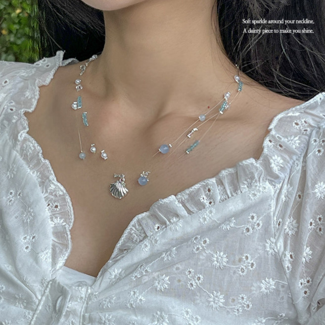 [여름한정]하늘하늘머메이드쉘미니비즈초커목걸이NE