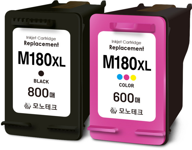 800매 특대용량 모노테크 삼성 호환잉크 INK-M180 C180 XL 세트, 검정+컬러, 1세트