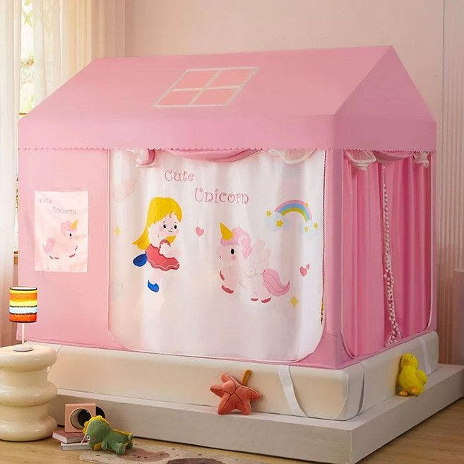 벙커침대텐트 암막 3중 층침대 2층침대 아이방꾸미기 캐노피, F. 꼬마 말 로리 커튼 포함