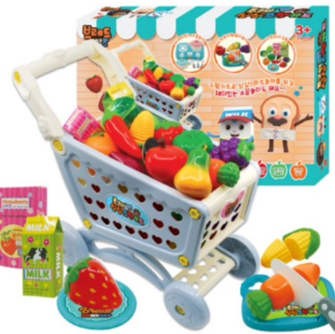 브레드이발소 초코의 싱싱 쇼핑카트 소꿉놀이, 멀티컬러, 8개