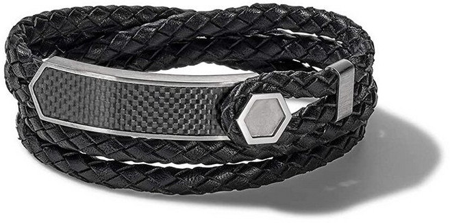 Bulova Jewelry 남성용 Precisionist 더블 랩 브레이드 가죽 스트랩 팔찌 메탈