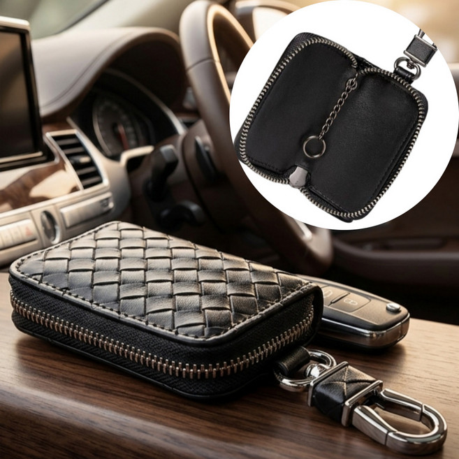 뮤젠트 가죽 자동차키 지갑 스마트키 케이스, 블랙