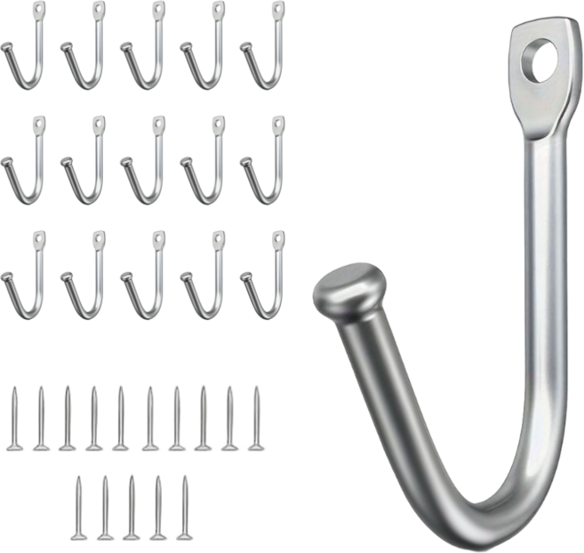 튼튼한 광택 금속 고리형 벽걸이 후크 15개 세트, 1세트, 실버