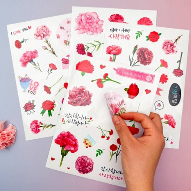 (꾸미기 재료) 다용도 투명 스티커 카네이션 어버이날 스승의날 diy 만들기, 2번