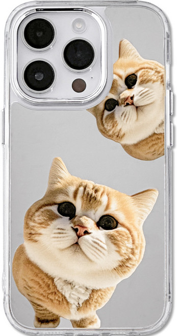 영스피플 더블 고양이 미러 아이폰 케이스 TPU 젤리 투명 귀여운 실버 17 16 15 14 13 12 프로 프로맥스