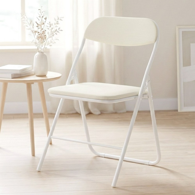벨라까사 접이식 사각 멜로우 패브릭 의자, 1개, 아이보리