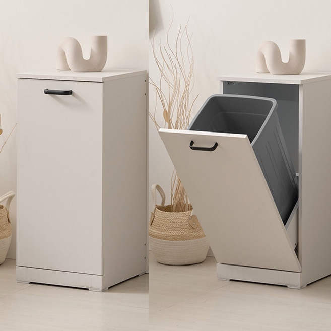 EE853 다용도 재활용 수납장 1칸 쓰레기통 45L 대용량 틈새 분리수거함 360, 화이트