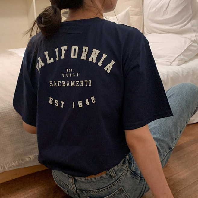 지디오 여성 반팔 티셔츠 2개 세트 레터링 프린팅 라운드 반팔티