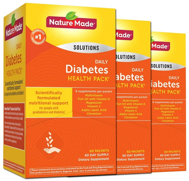 네이쳐 메이드 [3개 SET] 다이어베틱 건강팩 60팩 Nature Made Diabetes Health 60pack, 1세트, 60정 - 쿠팡
