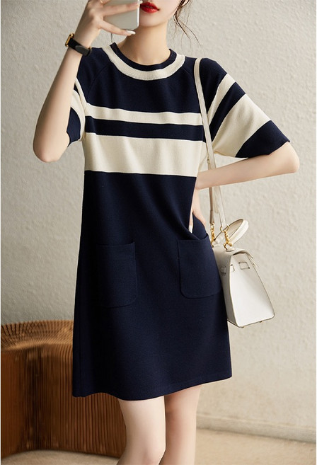 영메이 YM23162S 여성 루즈핏 쿨니트 줄무늬 여름 원피스