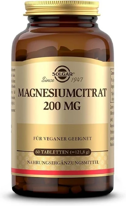 SOLGAR 솔가 독일 마그네슘 구연산염 200mg 비건 정제 60정, 1개 - 쿠팡