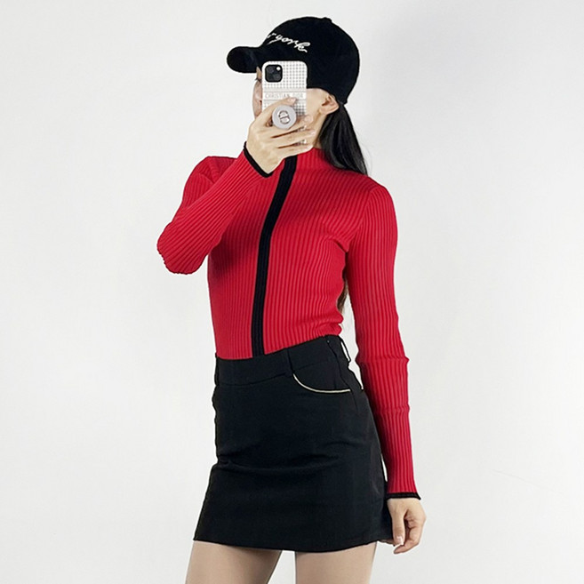 투솜 여성골프니트 여자골프니트 여성골프니트 캐시미어 라인 폴라골지니트 여자 봄 가을 겨울 반목 폴라 보온 기모