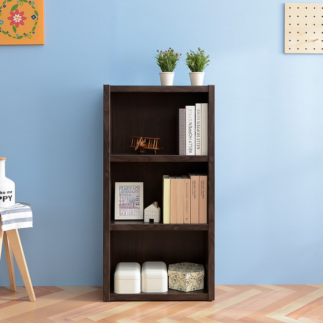 공간사이 큐브 600 3단 오픈책장, 월넛 ce1008