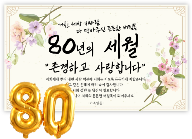리마인들 팔순현수막 산수연 팔순잔치 팔순파티용품 부모님 생신 현수막 파티 세트, 세월