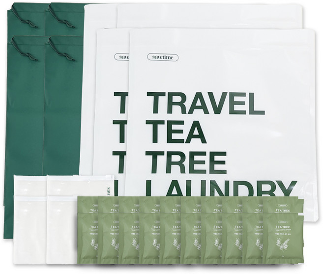 세이브타임 여행용 티트리 세탁 KIT (세탁기 4개+티트리 세제 20개) 캠핑 휴가 휴대용 세탁 간편빨래, 20개, 25ml, 세탁기 4개+티트리 세제 1개
