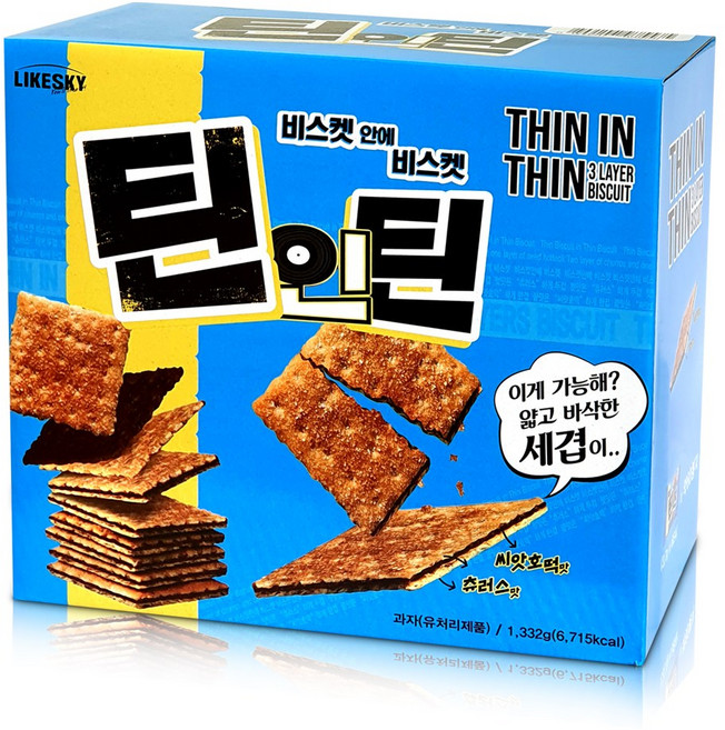 LIKESKY 틴인틴 비스켓 1332g 22.2g x 60봉 코스트코 간식 과자, 60개