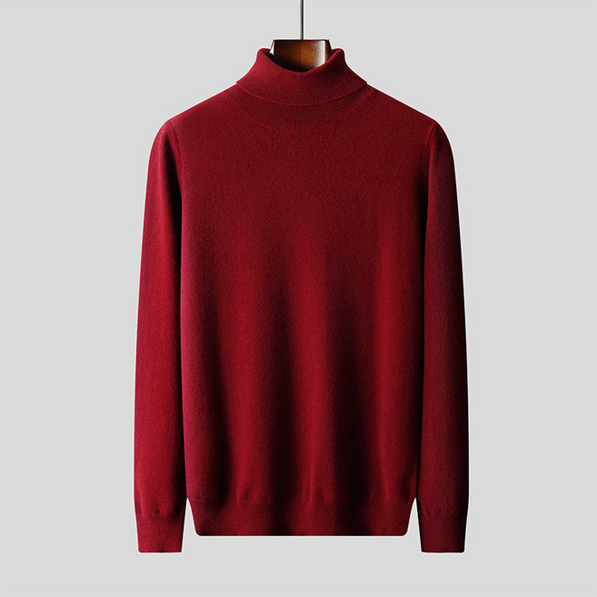 秋冬男士高翻領套頭毛衣100%羊毛衫輕奢打底針織衫商務加厚純色