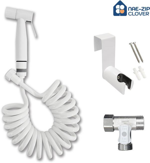 내집클로버 청소건+스프링호스+변기걸이 타공못+T밸브, 화이트, 3m