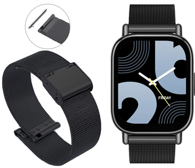 22mm 표준 스테인리스 밀레니즈 스트랩 샤오미 레드미워치5 라이트 액티브 S4스포츠 어메이즈핏빕6 호환, 블랙, 1개