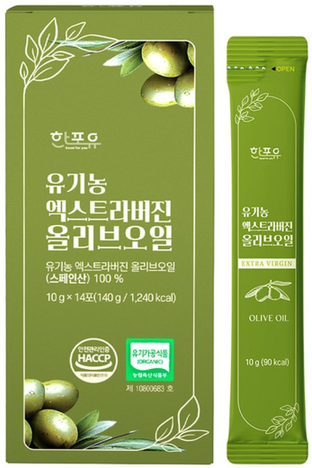 한포유 엑스트라버진 올리브오일 스틱 피쿠알 스페인 냉압착 올리브유 10g X 14포 (1박스), 1박스