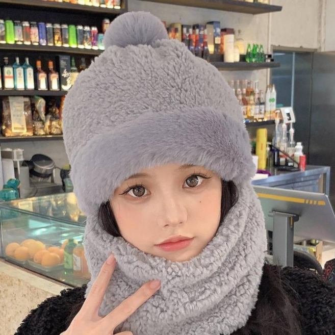 생활공감 얼굴이 작아보이는 베어필 바라클라바 포근한 후드워머 니트 후드 넥워머, 그레이, 1개