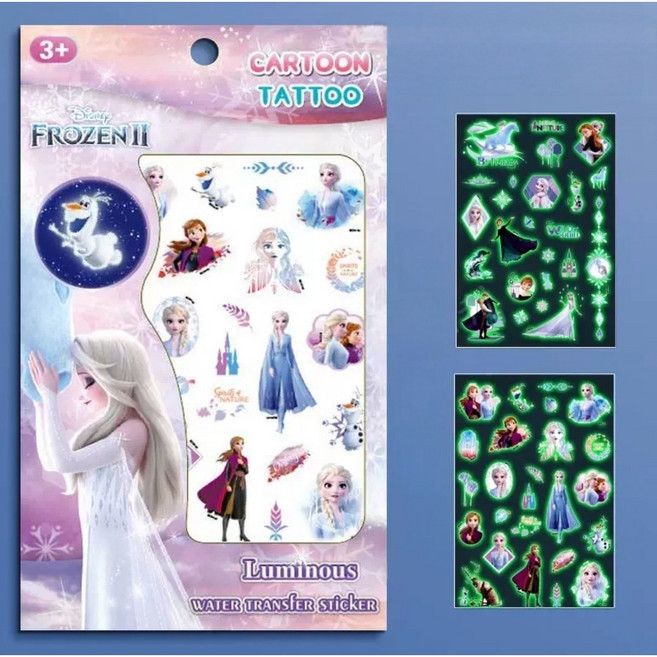 조하네샵 디즈니 캐릭터 야광 어린이 판박이 스티커 타투 마스크 꾸미기, 1개, 퍼플 (겨울왕국2)