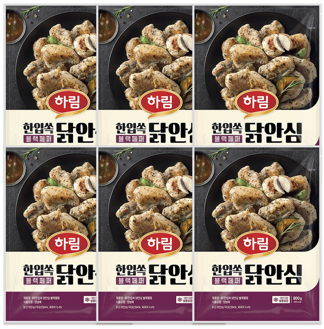 하림 IFF 무항생제 한입쏙 닭안심 블랙페퍼 800g, 6개
