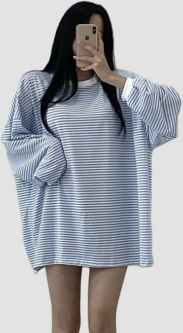 찰랑찰랑 여름 슬라브 단가라 오버핏 박스 롱 긴팔 티 국내생산