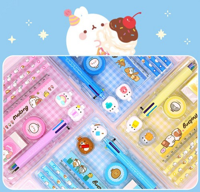 [iwoori] 몰랑 케이스 문구세트 최신버전 몰랑이 선물 세트 색상선택, 블루계열, 1개