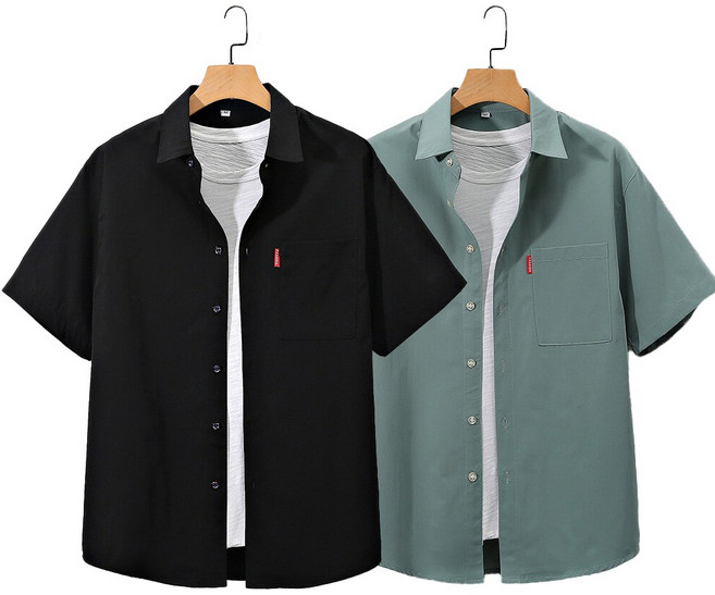 큰귀멍멍 남자 오버핏 셔츠 무지 링클프리 캐주얼 반팔셔츠 1+1