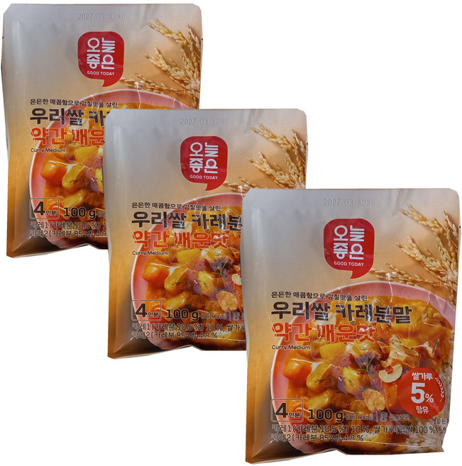 오늘좋은 우리쌀 카레분말 약간 매운맛, 3개, 100g