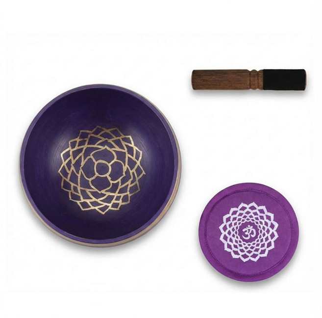 冥想頌缽套裝 含木槌及墊, 紫-頂輪, 1個