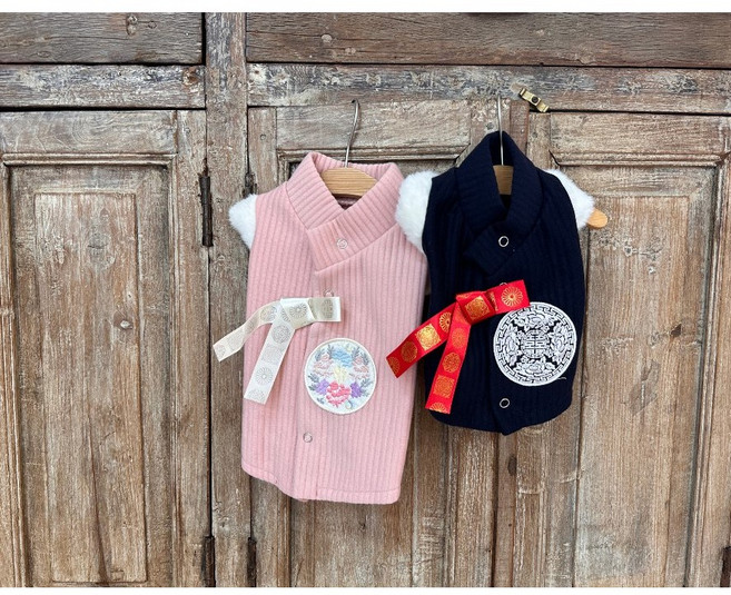 강아지 고양이 반려동물 설날 추석 설빔 한복 도련님 아씨 누빔 배자, 네이비, 1개