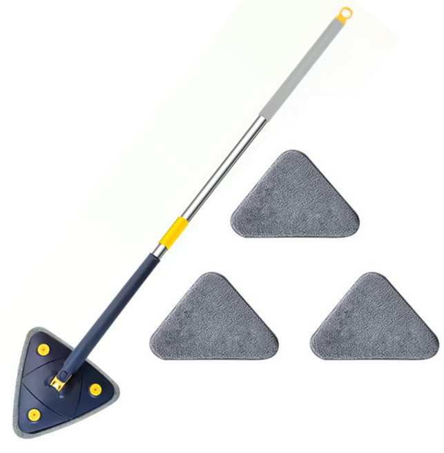 투데이리빙 프리미엄 극세사 삼각 밀대 걸레 바닥 틈새 청소 대걸레 360도 회전 물걸레 간편 탈수 다용도 막대 걸래 전용 패드 포함, 1세트