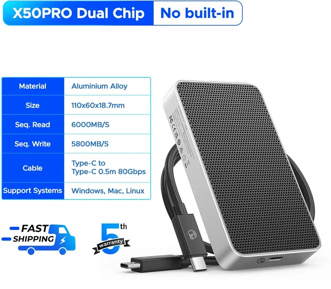 ORICO 80Gbps M.2 NVMe SSD 인클로저 듀얼 칩 무소음 팬리스 Thunderbolt 5/4/3/USB4 2280 호환되는 book용, 01 Dual chip 80Gbps, 01 80기가비트비트, 01 M.2 NVME용