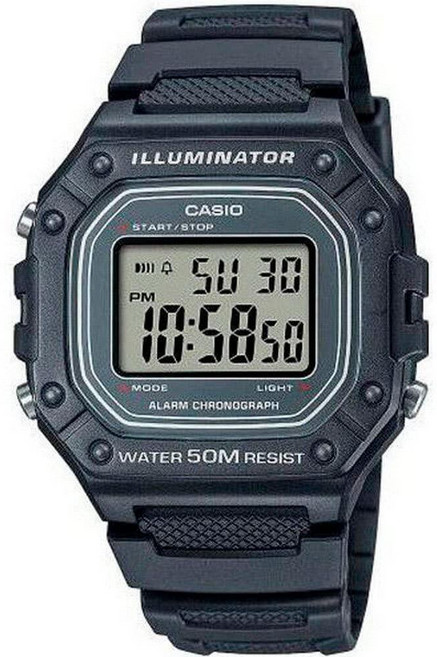 Casio W218H 시리즈 | 남성용 디지털 시계 | 50M WR | 1/100초 스톱워치 | 100 SEC 크로노그래프 | LED 백라이트 | 카운트다운 타이머 | 일일 알, W-218H-8AVCF, Gray