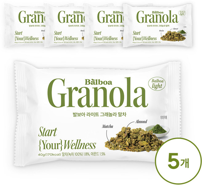 발보아 라이트 그래놀라 미니 말차, 5개, 40g