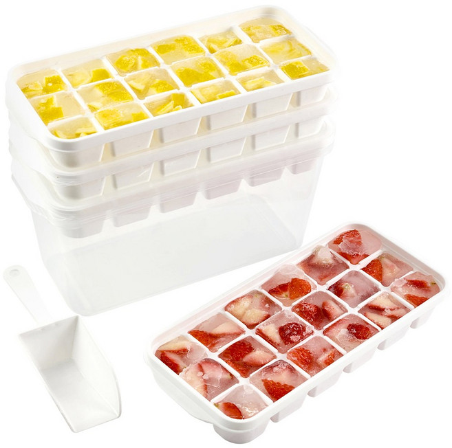 자이티 얼음쏘옥 얼음 트레이 얼음틀 18구 4개 + 얼음통 + 스쿱 세트, 화이트, 1개