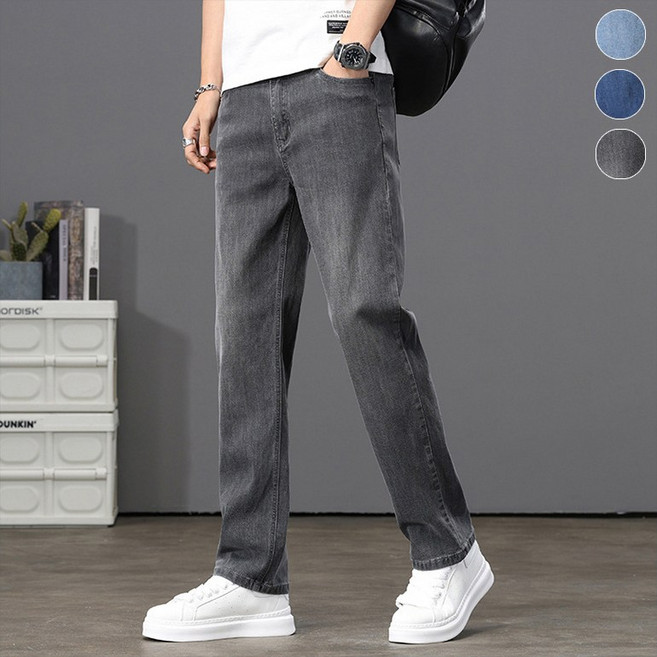 wassup 남자 청바지 여름용 얇은 텐셀데님팬츠 일자 슬랙스 쿨진 편한 빅 사이즈 팬츠